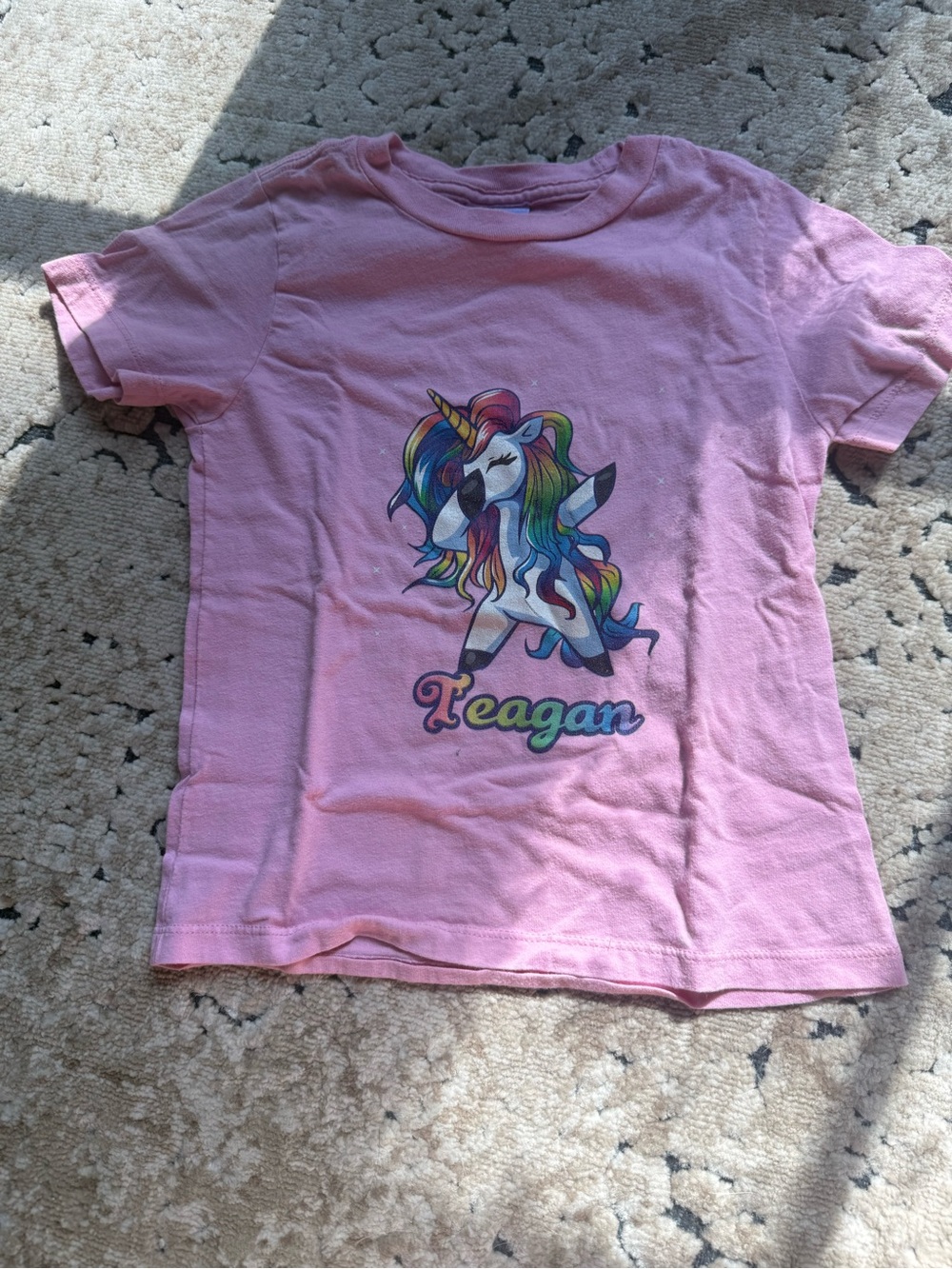 Girls Pink Unicorn Graphic Tee with Name Print